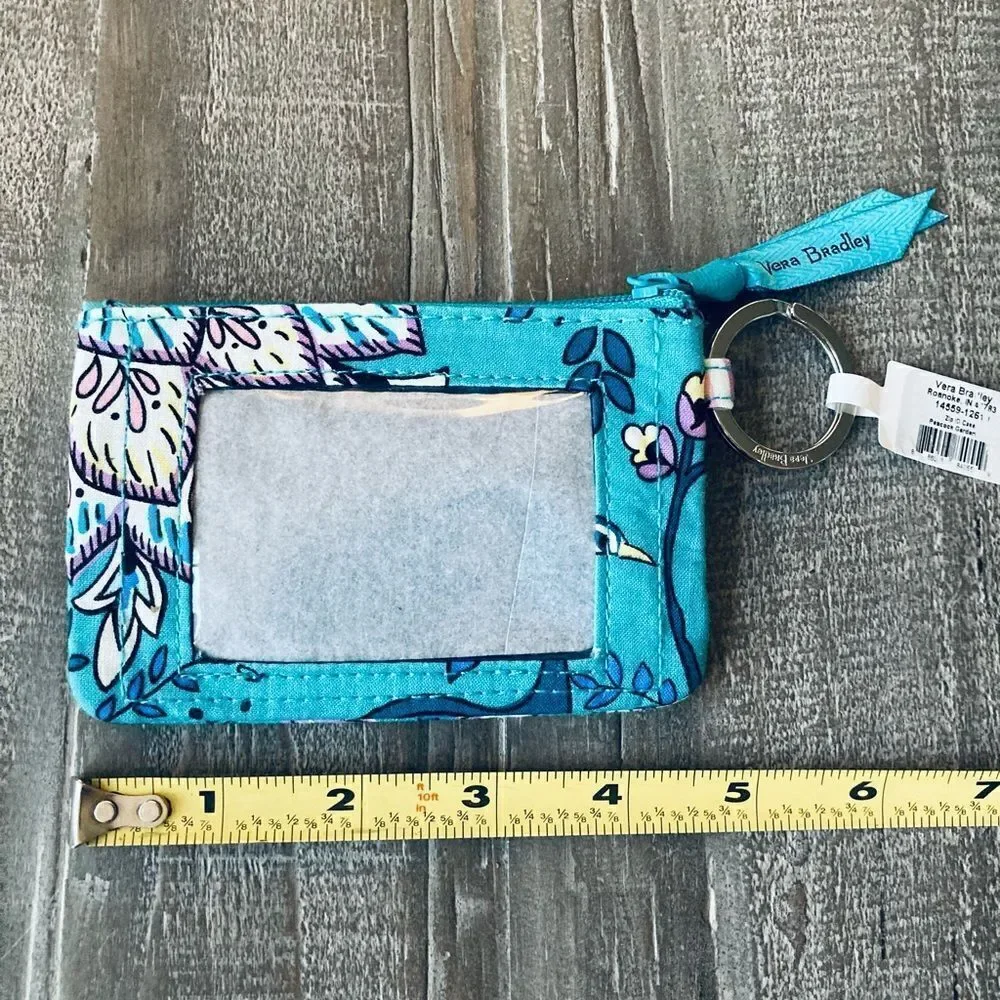 NWT Vera Bradley Peacock Garden Teal Paisley Zip ID Holder Pouch